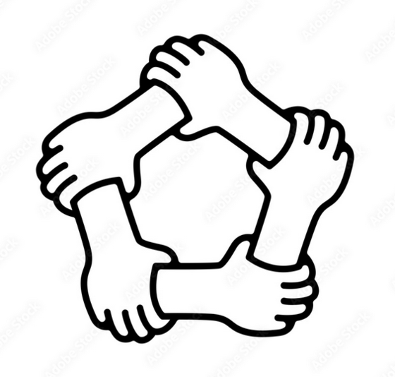 Hands joined together in unity.